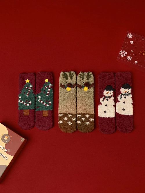 3pk Christmas Coral Velvet Socks With Box