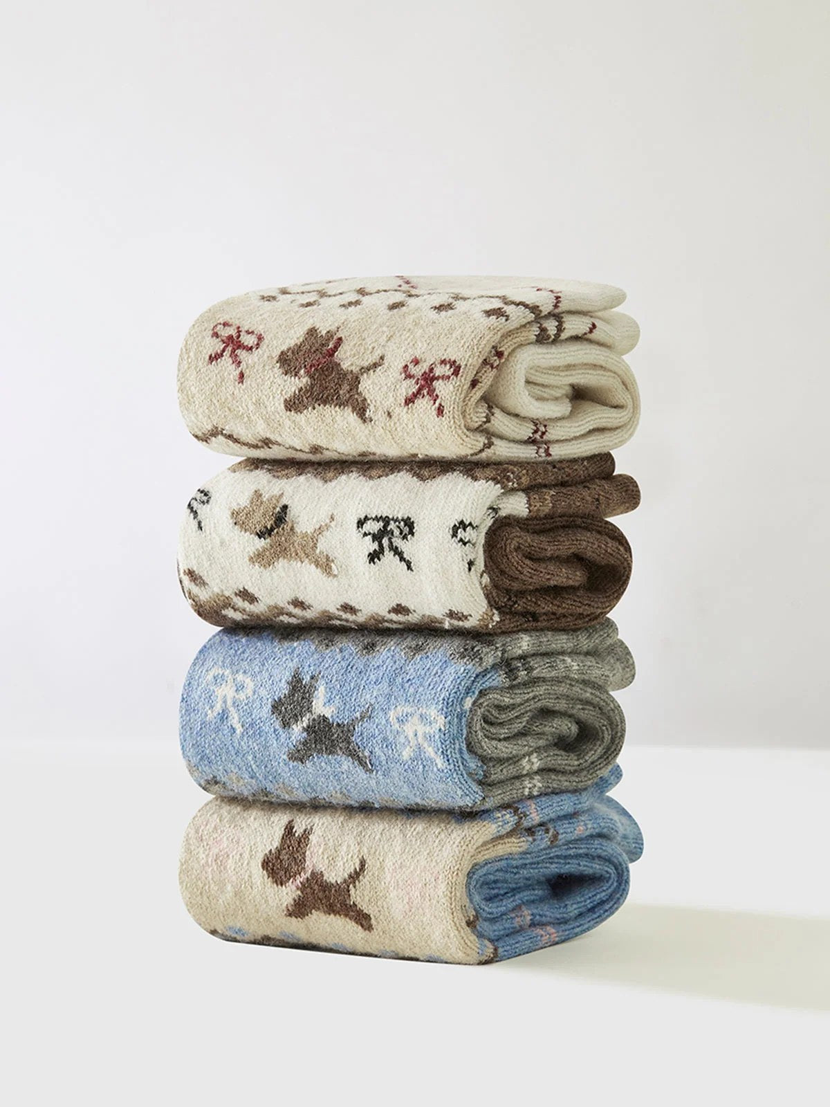 1pr Wool-Blend Puppy-Pattern Socks