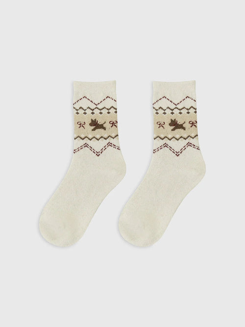 1pr Wool-Blend Puppy-Pattern Socks